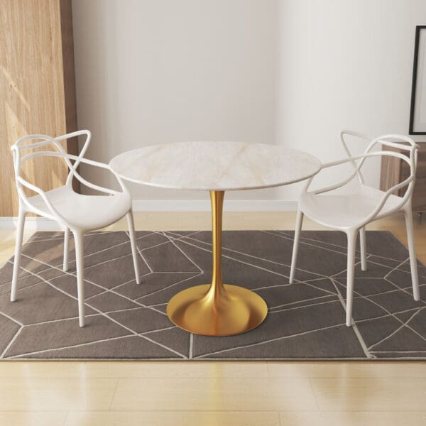 40" White And Gold Marble And Metal Dining Table - Image 5