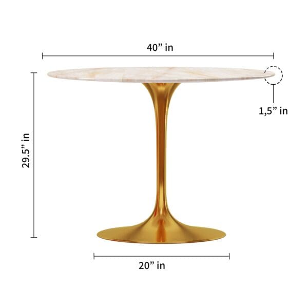 40" White And Gold Marble And Metal Dining Table - Image 6