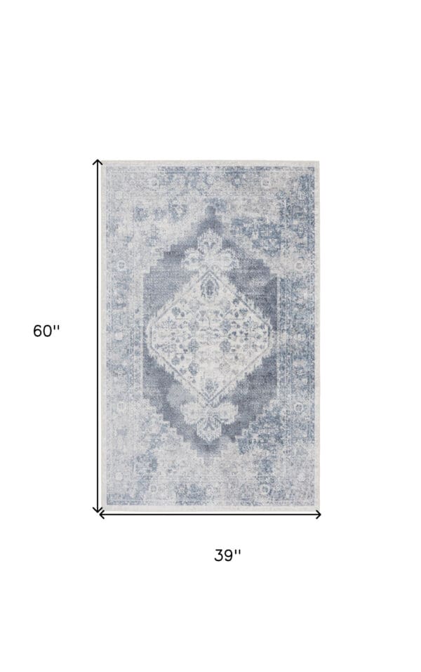 3' X 5' Blue Oriental Power Loom Distressed Washable Area Rug - Image 7