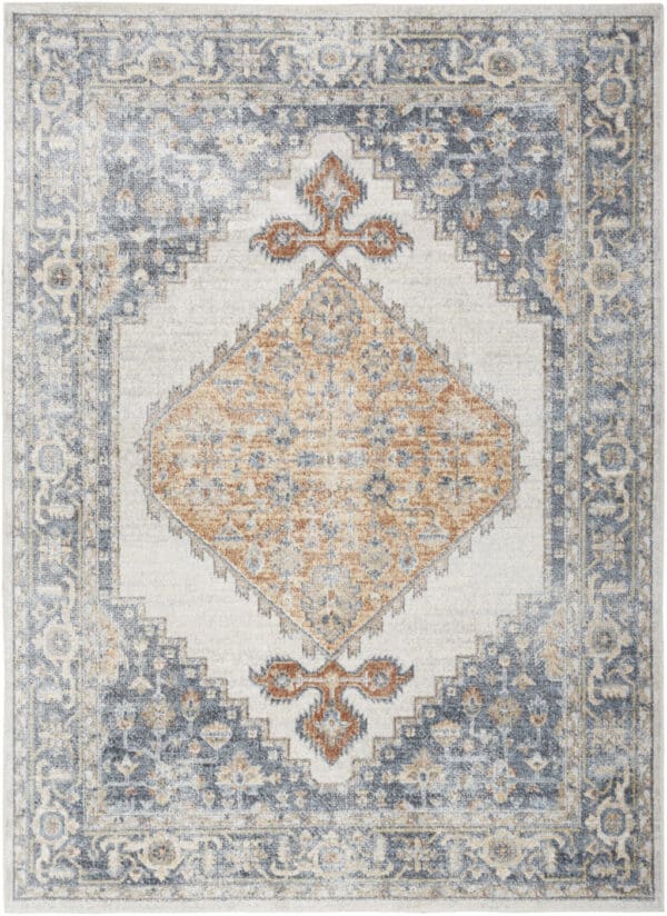 5' X 7' Gray Oriental Power Loom Distressed Washable Area Rug