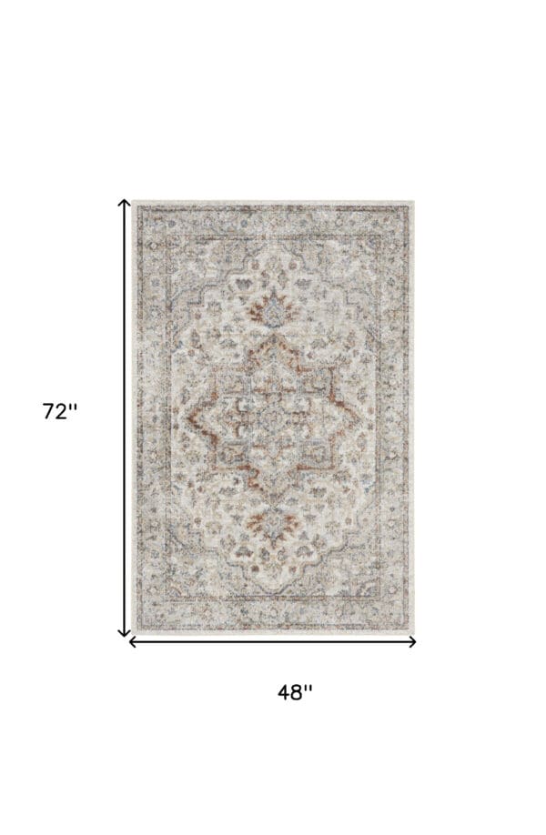 4' X 6' Gray Oriental Power Loom Washable Area Rug - Image 7