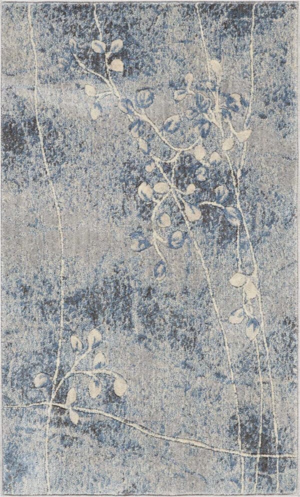 3' x 4' Blue Floral Power Loom Area Rug