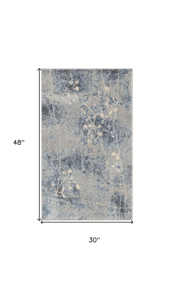 3' x 4' Blue Floral Power Loom Area Rug - Image 6