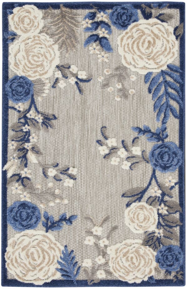 3' x 4' Blue & Orange Floral Power Loom Area Rug