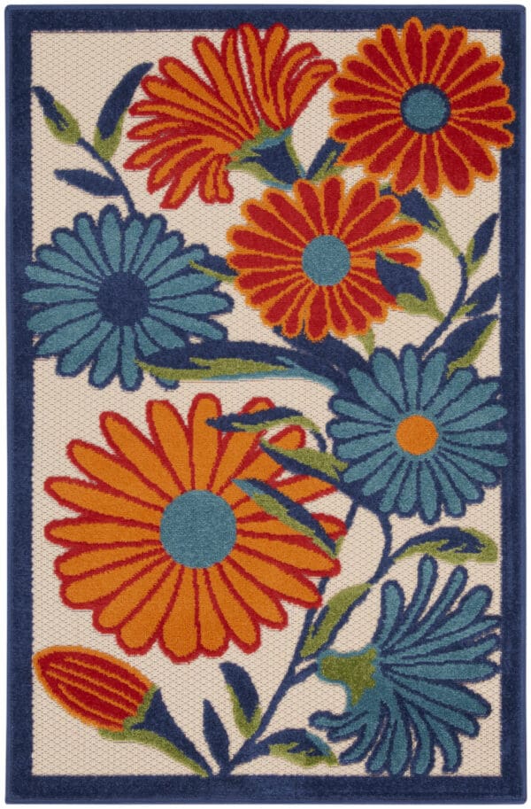 3' x 4' Blue & Orange Floral Power Loom Area Rug