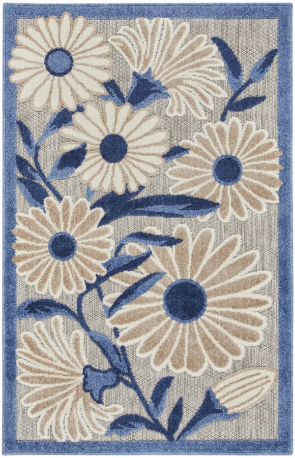 3' x 4' Blue & Orange Floral Power Loom Area Rug