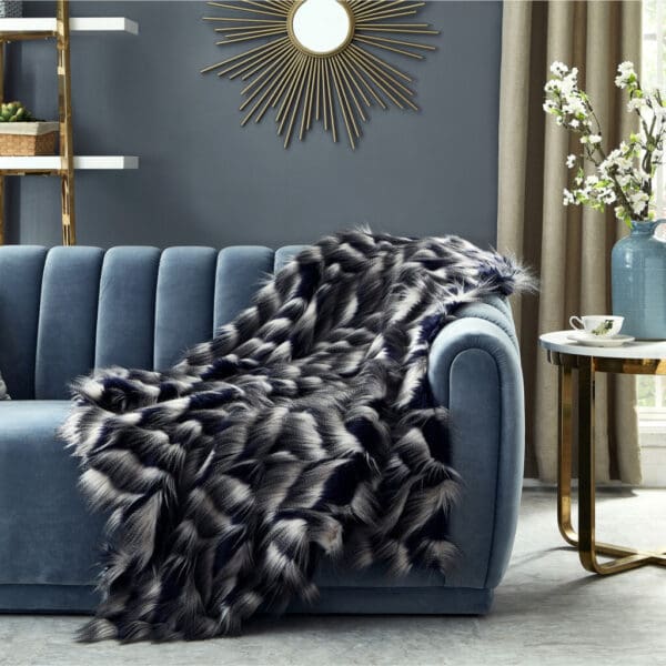 Navy Blue Knitted Acrylic Animal Print Plush Throw Blanket - Image 7