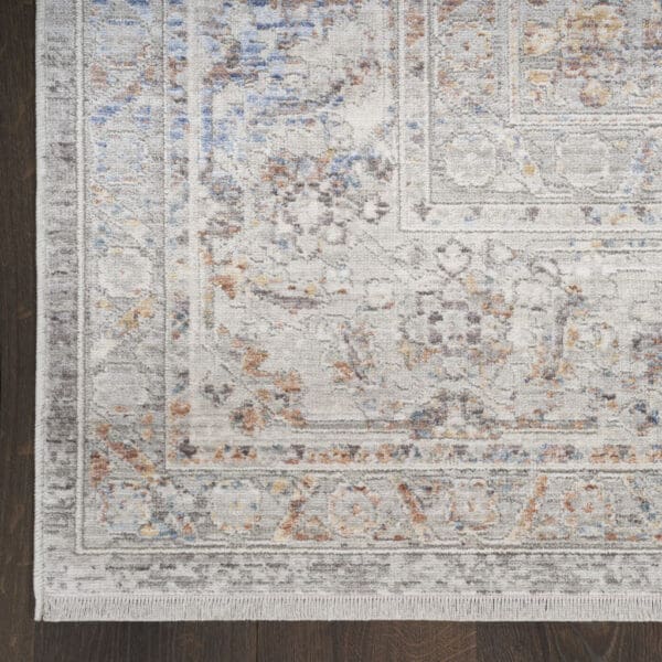 8'x 10' Ivory & Blue Oriental Power Loom Distressed Area Rug with Fringe - Image 3