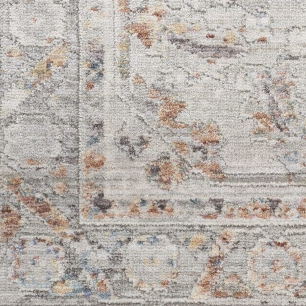 8'x 10' Ivory & Blue Oriental Power Loom Distressed Area Rug with Fringe - Image 5