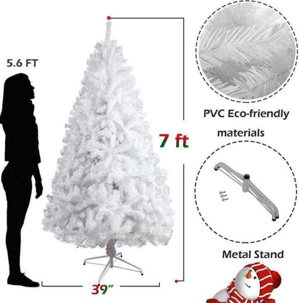 Pine Christmas Tree - 1000 Tips with Decorations, White - Image 4