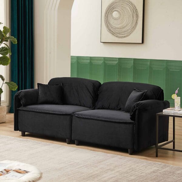 MH 79" Velvet Upholstered Recliner Sofa - Black