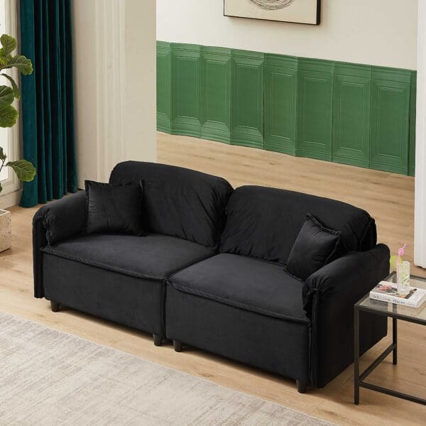 MH 79" Velvet Upholstered Recliner Sofa - Black - Image 2