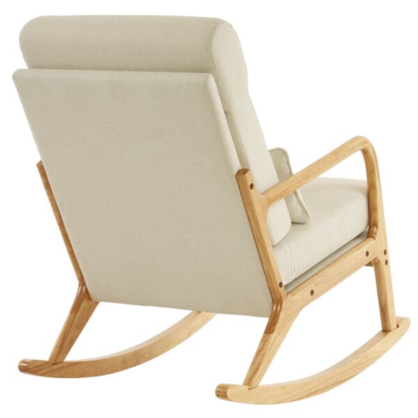 High Back Solid Wood Indoor Rocking Chair with Iron Frame and Pillow - Off-White Linen