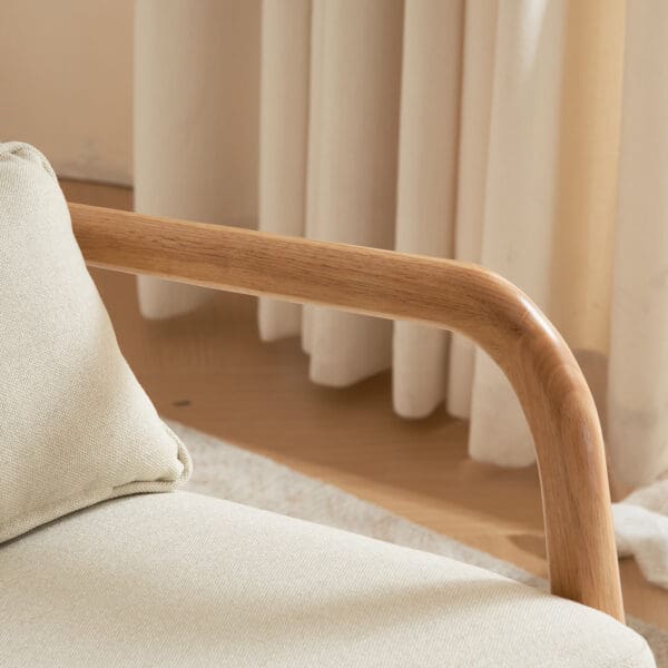 High Back Solid Wood Indoor Rocking Chair with Iron Frame and Pillow - Off-White Linen - Image 2