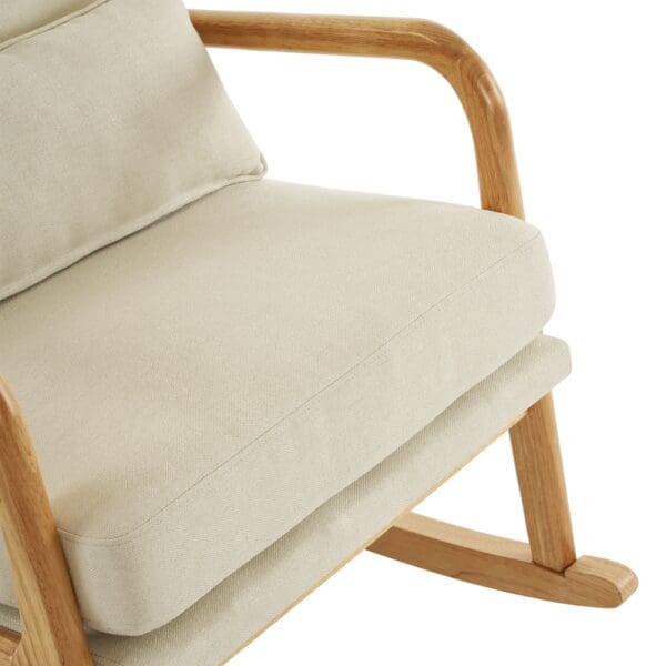 High Back Solid Wood Indoor Rocking Chair with Iron Frame and Pillow - Off-White Linen - Image 4