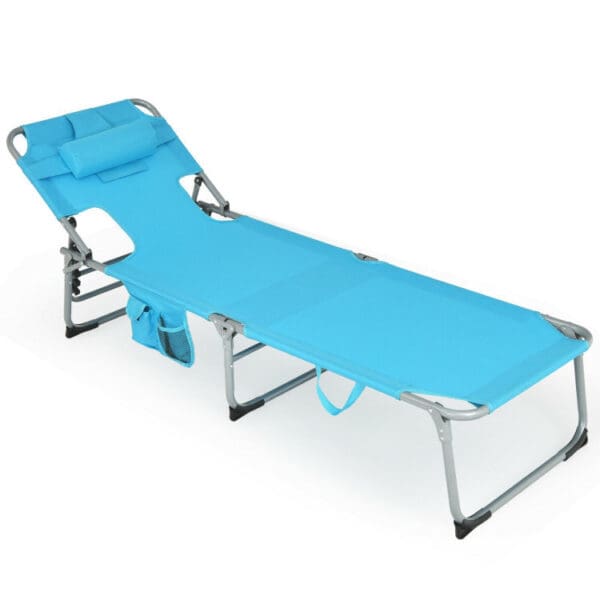 Folding Beach Lounge Chair with Pillow - Turquoise or Gray