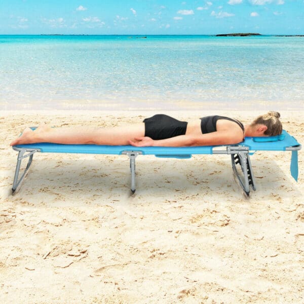 Folding Beach Lounge Chair with Pillow - Turquoise or Gray - Image 3