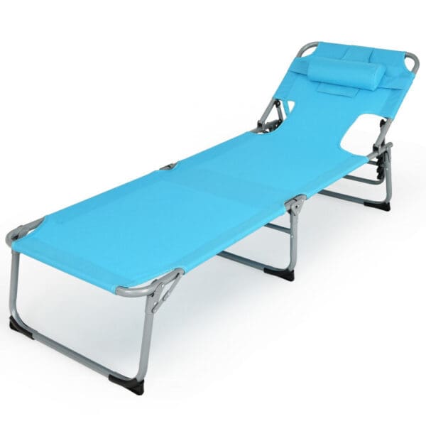 Folding Beach Lounge Chair with Pillow - Turquoise or Gray - Image 4