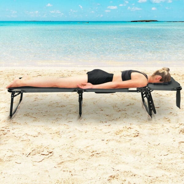 Folding Beach Lounge Chair with Pillow - Turquoise or Gray - Image 7