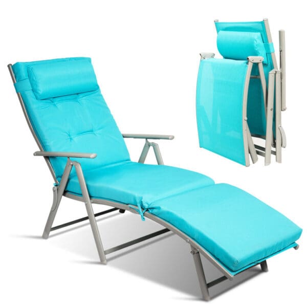 Adjustable Outdoor Lightweight Folding Chaise Lounge Chair with Pillow - Blue