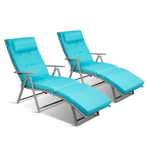 Adjustable Outdoor Lightweight Folding Chaise Lounge Chair with Pillow - Blue - Image 2