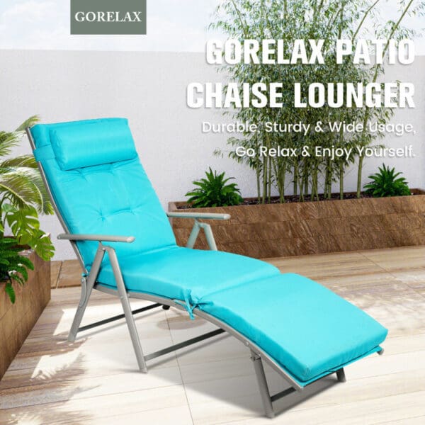 Adjustable Outdoor Lightweight Folding Chaise Lounge Chair with Pillow - Blue - Image 3