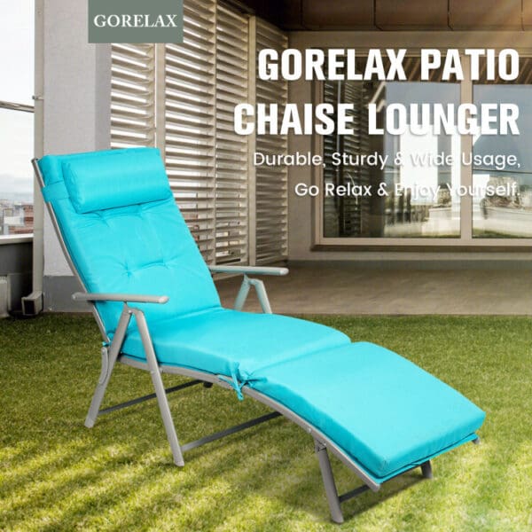 Adjustable Outdoor Lightweight Folding Chaise Lounge Chair with Pillow - Blue - Image 4