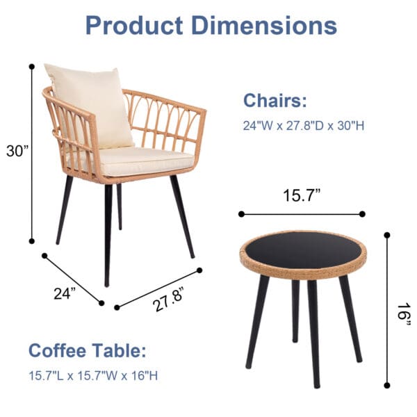 3 Pc Patio Bistro Set with Side Table - Image 3