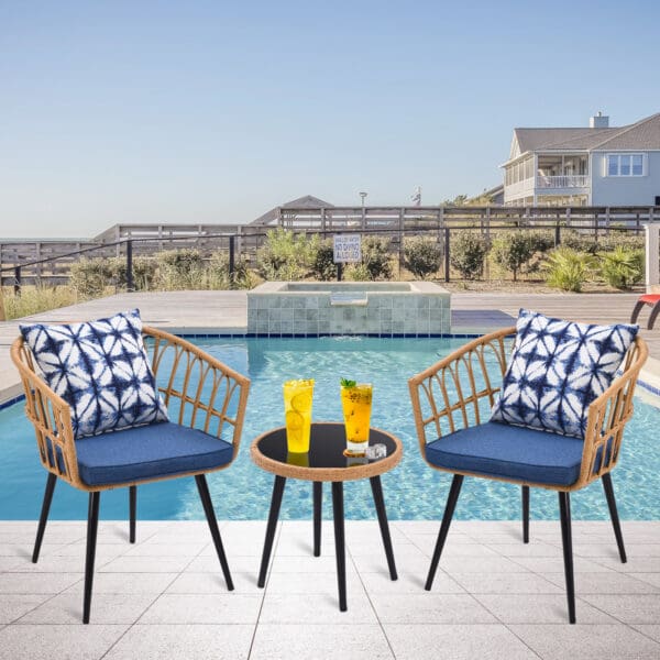 3 Pc Patio Bistro Set with Side Table - Image 6