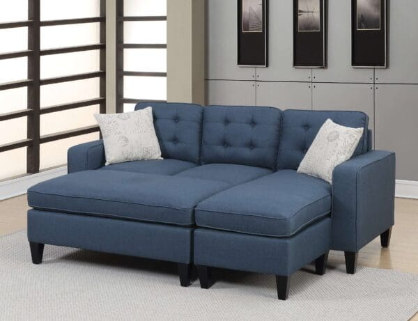 3pc Sectional Sofa with Reversible Chaise & Ottoman - Navy