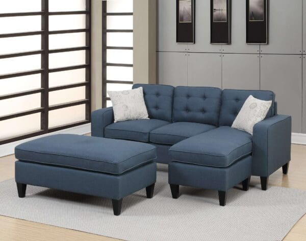 3pc Sectional Sofa with Reversible Chaise & Ottoman - Navy - Image 2