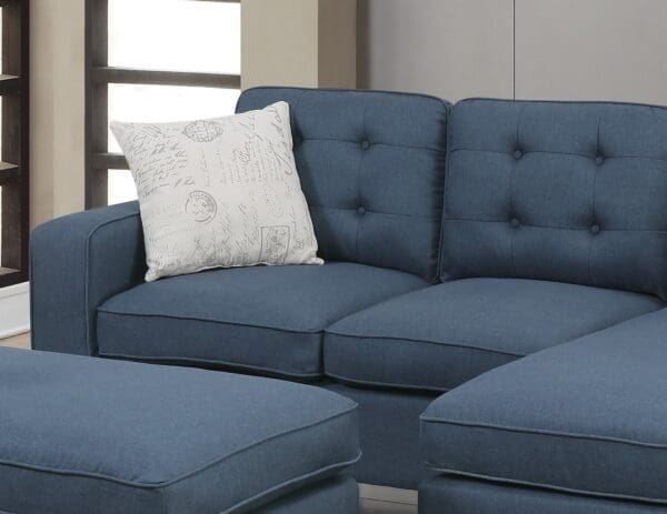 3pc Sectional Sofa with Reversible Chaise & Ottoman - Navy - Image 3