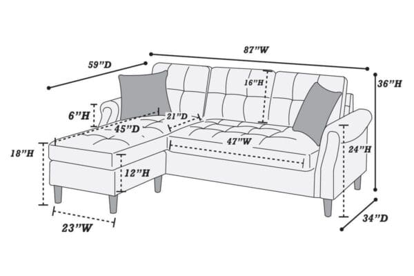 Corner Sectional Sofa with Reversible Chaise - Blue Gray - Image 7