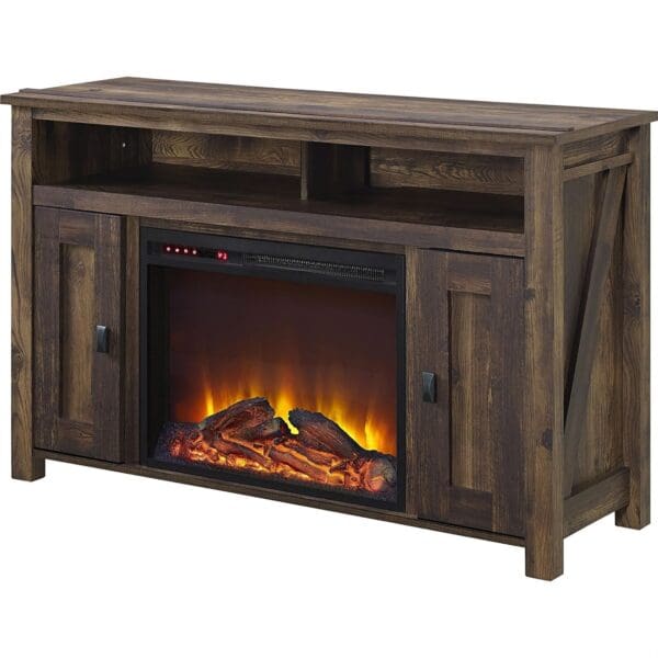 50" TV Stand in Medium Brown Wood with 1500W Electric Fireplace