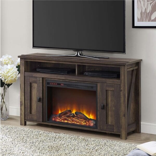 50" TV Stand in Medium Brown Wood with 1500W Electric Fireplace - Image 2