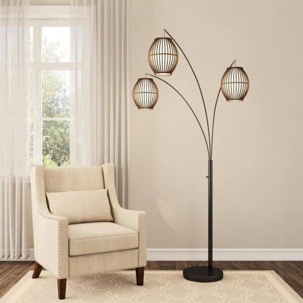 Modern Mid-Century Bohemian 82-inch Arch Floor Lamp with 3 Barrel Lights - Image 2