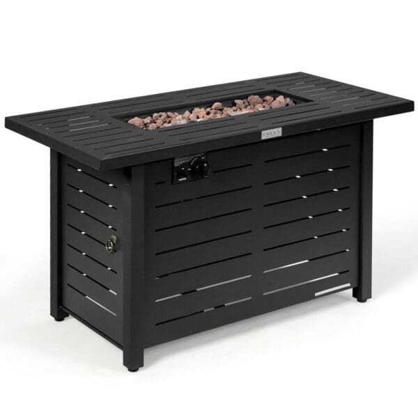 42" 60 000 BTU Rectangular Propane Fire Pit Table with Waterproof Cover - Black