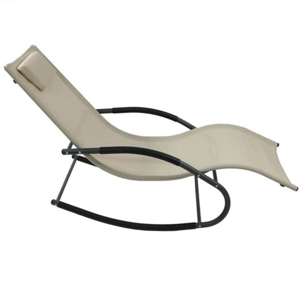 Modern Beige Rocking Chaise Lounger Patio Lounge Chair with Pillow - Image 2