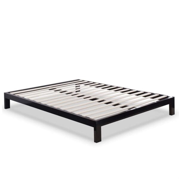 Twin size Asian Style Black Metal Platform Frame with Wooden Slats - Image 2