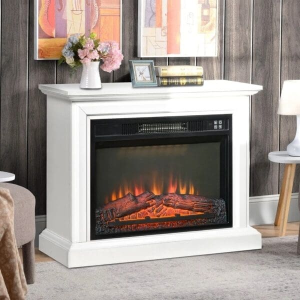 31" White Electric Fireplace Heater Dimmable Flame Effect and Mantel w/ Remote Control - Image 2