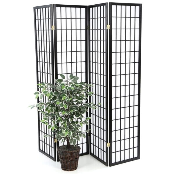 Black 4-Panel Asian Style Shoji Room Divider Screen - Image 2