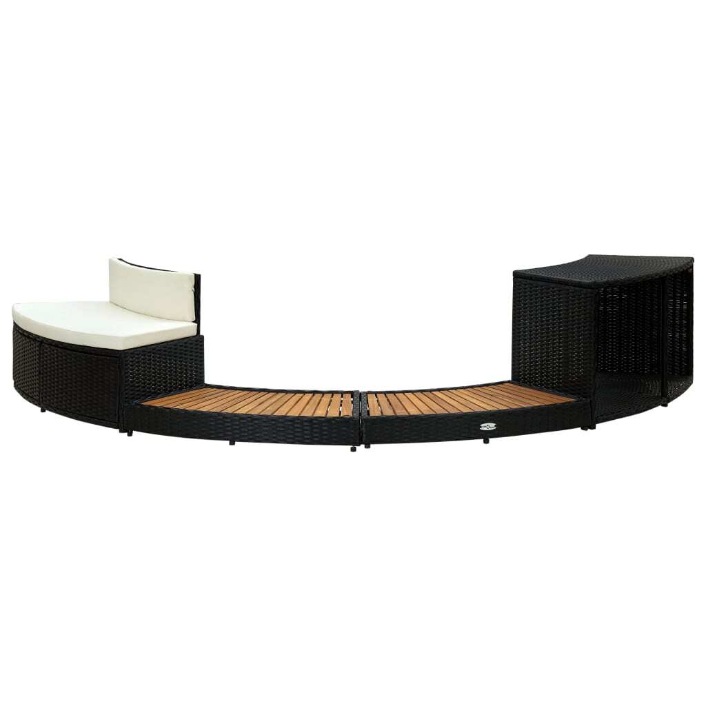 Spa Surround Black Poly Rattan and Acacia Wood - Image 2