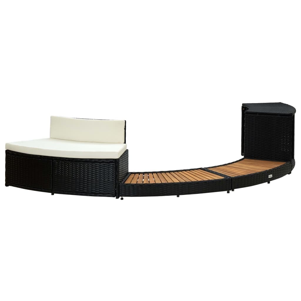 Spa Surround Black Poly Rattan and Acacia Wood - Image 3