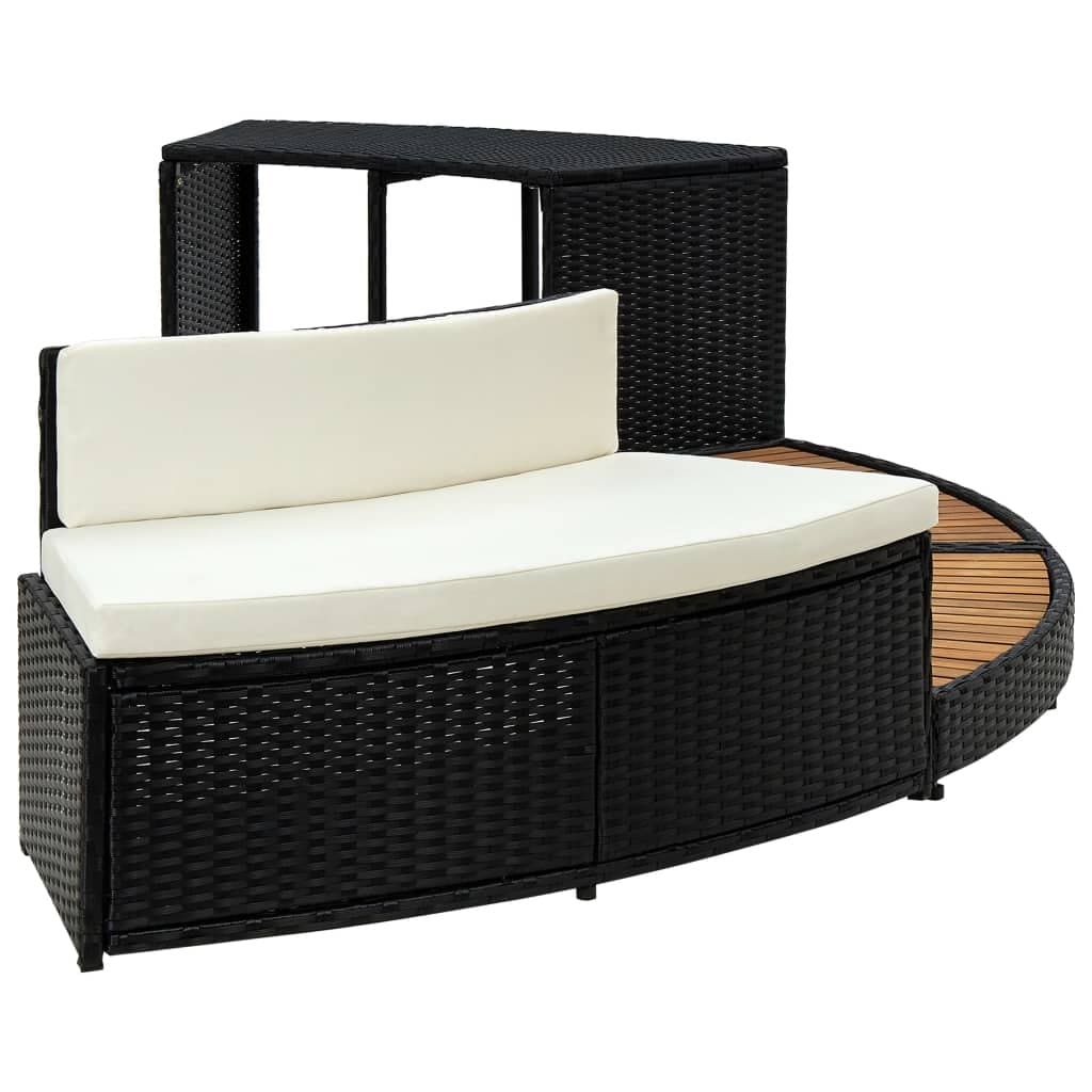 Spa Surround Black Poly Rattan and Acacia Wood - Image 4