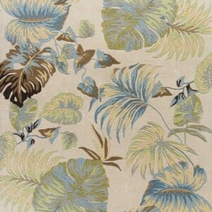 3' x 4' Ivory & Blue Hand-Tufted Tropical Leaves Indoor Area Rug