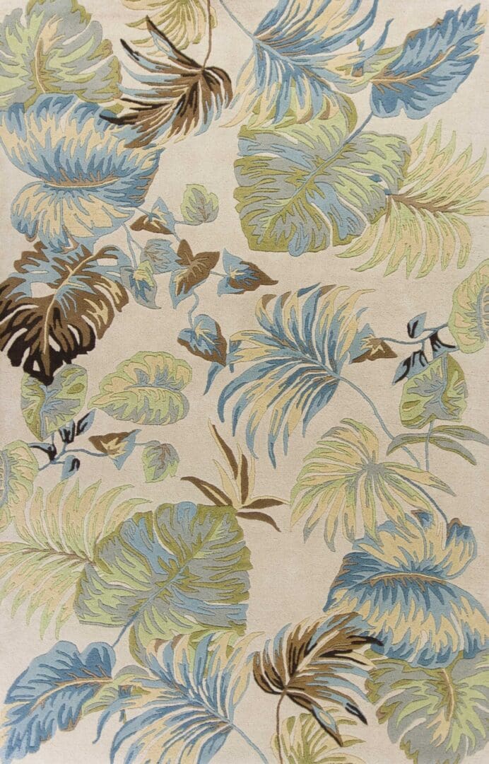 3' x 4' Ivory & Blue Hand-Tufted Tropical Leaves Indoor Area Rug - Image 2