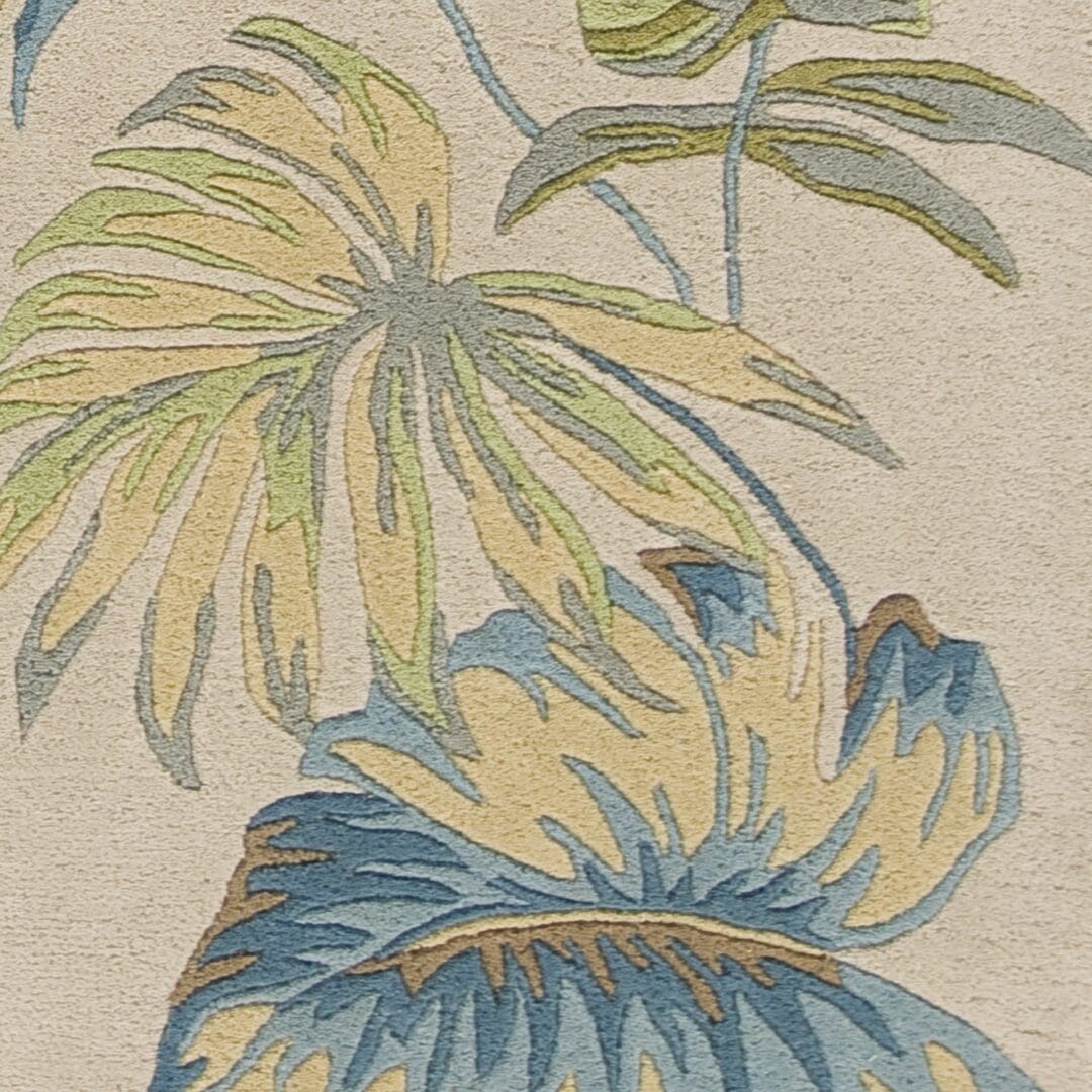 3' x 4' Ivory & Blue Hand-Tufted Tropical Leaves Indoor Area Rug - Image 3