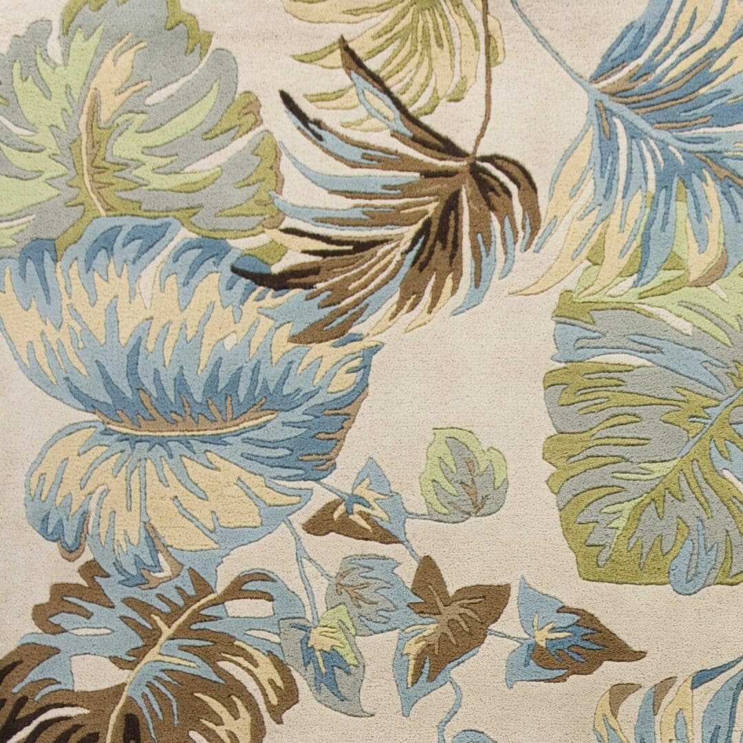 3' x 4' Ivory & Blue Hand-Tufted Tropical Leaves Indoor Area Rug - Image 4