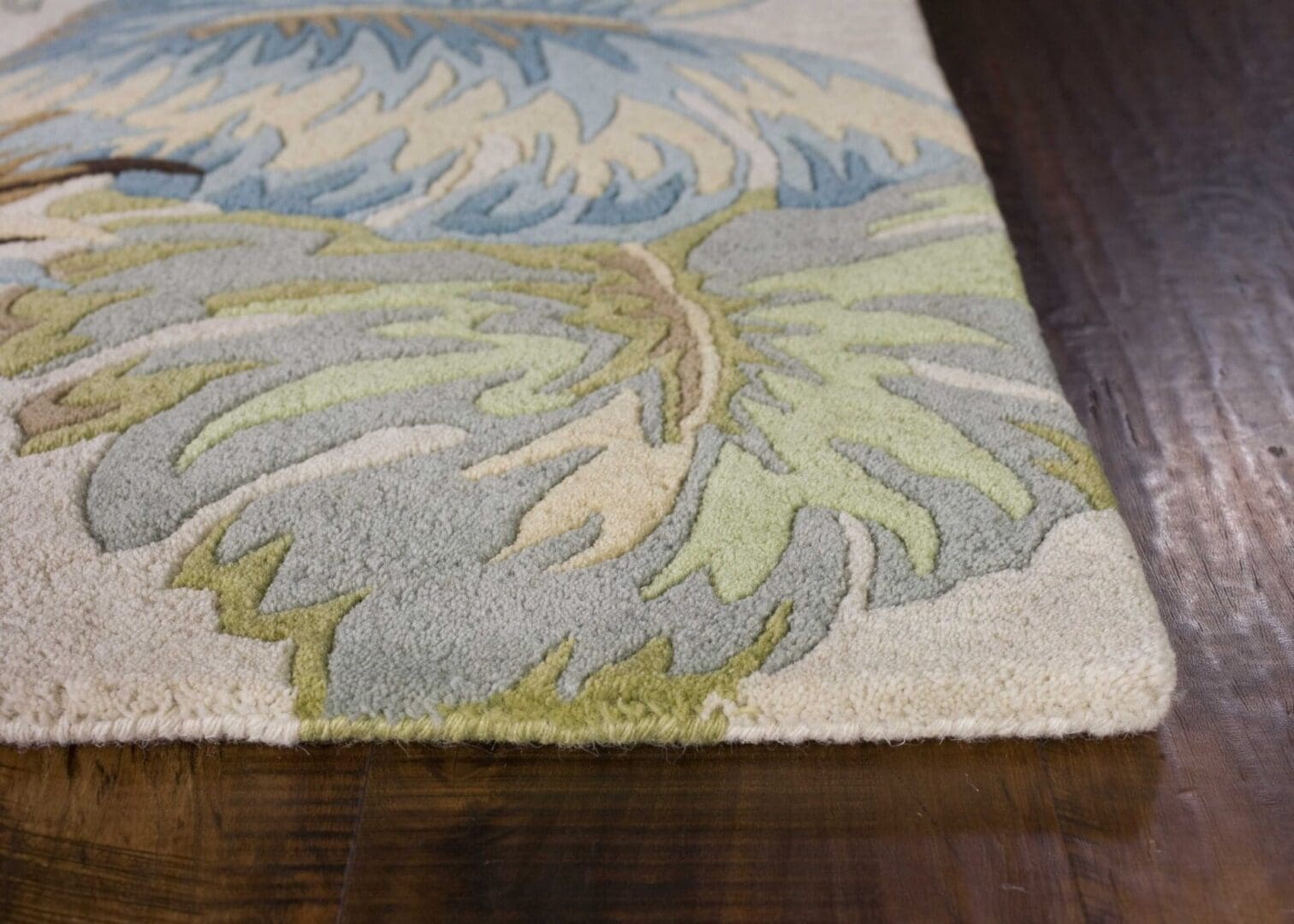 3' x 4' Ivory & Blue Hand-Tufted Tropical Leaves Indoor Area Rug - Image 5