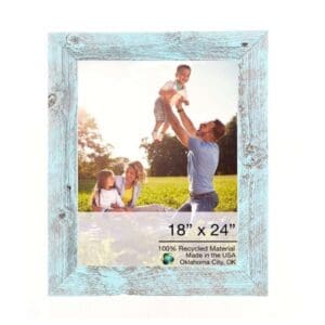 18" x 24" Rustic Farmhouse Picture Frame – Light Aqua Blue Distressed Wood Molding
